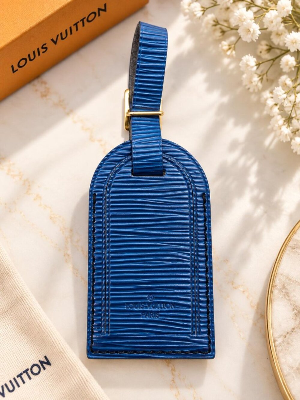 Authentic Louis Vuitton Blue Leather Luggage Tag – Excellent Condition